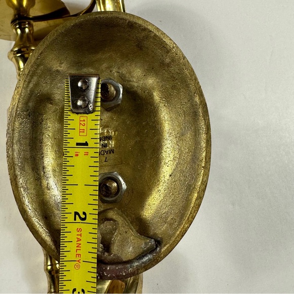 Vtg Solid Brass Wall Sconces Candleholders Hollywood Regency Style Pair - Picture 11 of 14